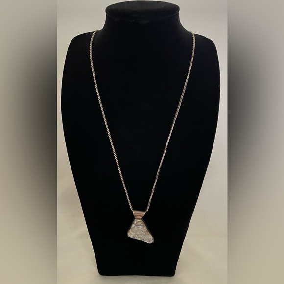 Signed SJ Sterling & Dichroic Pendant w/ 925 23 1/2” Rope Chain Necklace - Picture 1 of 12